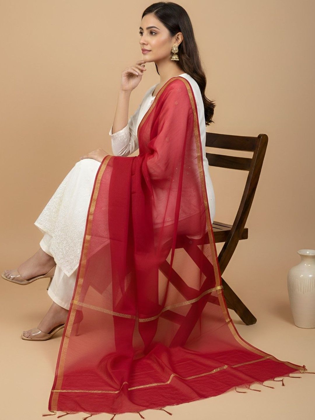 MUFFLY Woven Design Dupatta with Zari-image-31