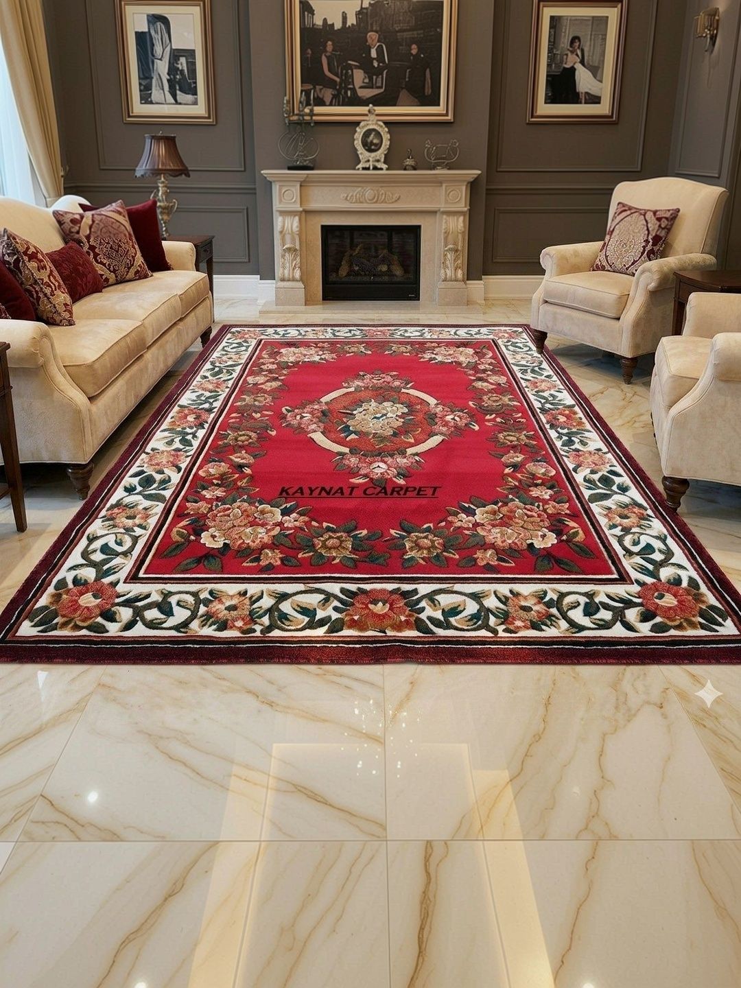 KAYNAT CARPET Red Floral Anti-Skid Woollen Carpet-picture-20