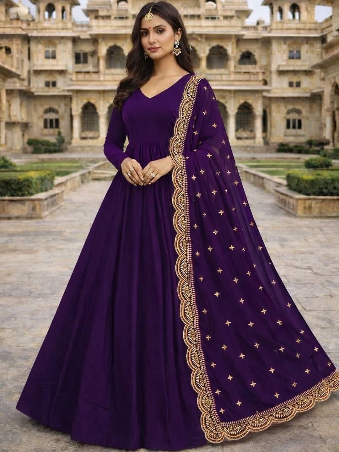 House of Pataudi V-Neck Fit and Flare Ethnic Dresses-picture-51