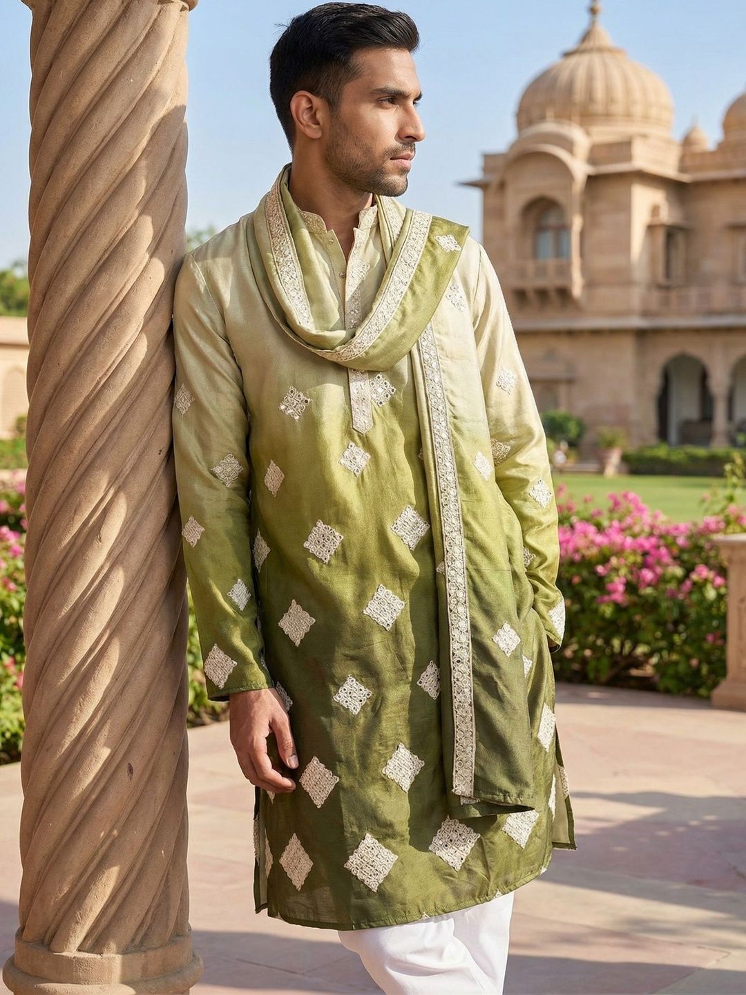 House of Pataudi Embroidered Mandarin Collar Knee Length Straight Kurtas-picture-16