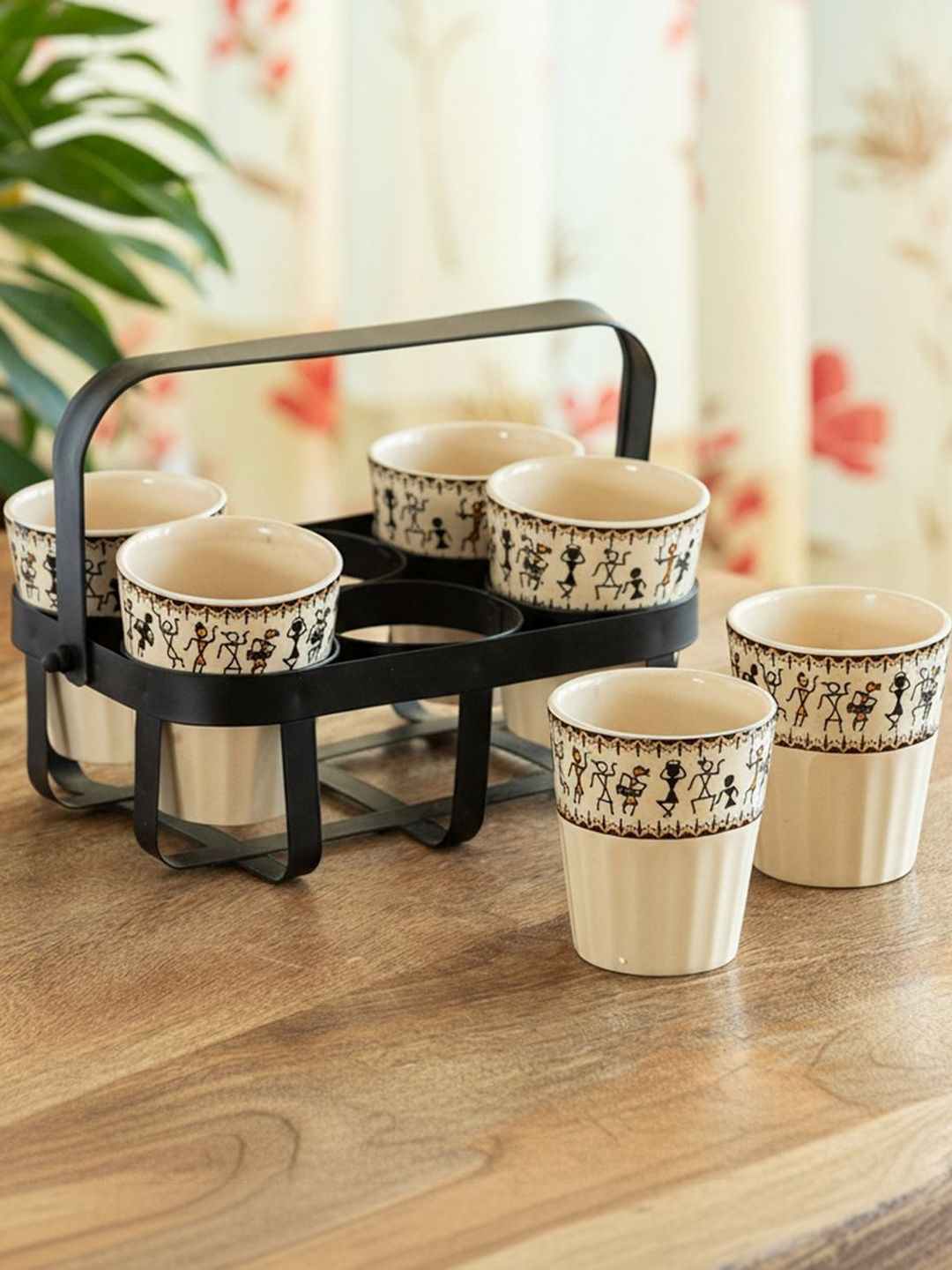ExclusiveLane White & Black Handcrafted Printed Ceramic Glossy Glass Set of Cups and Mugs-picture-45