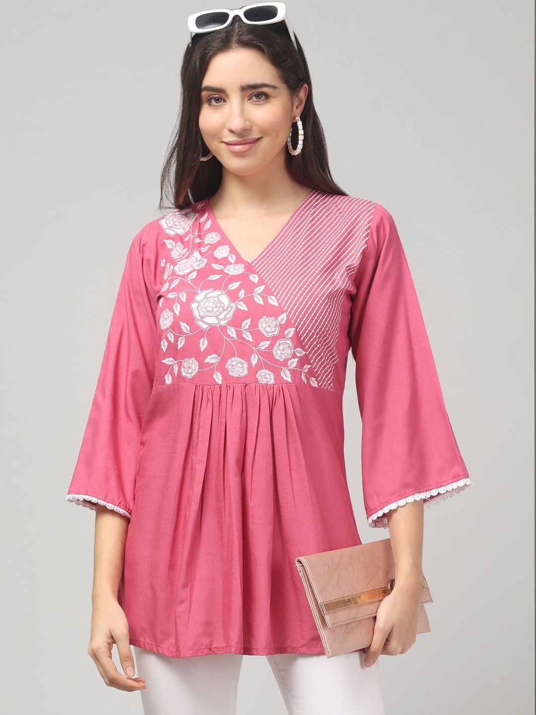CROWN KING GARMENTS Floral Printed V-Neck Empire Kurti-picture-16