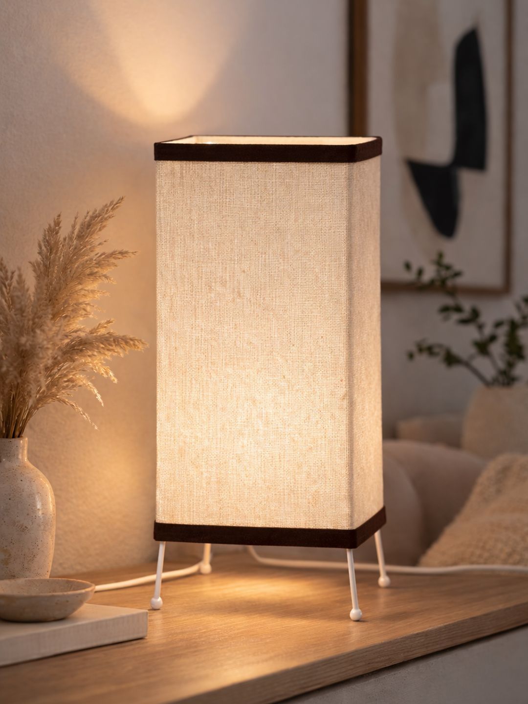 Decorcity Brown Textured Contemporary Rectangle Table Lamp-image-8