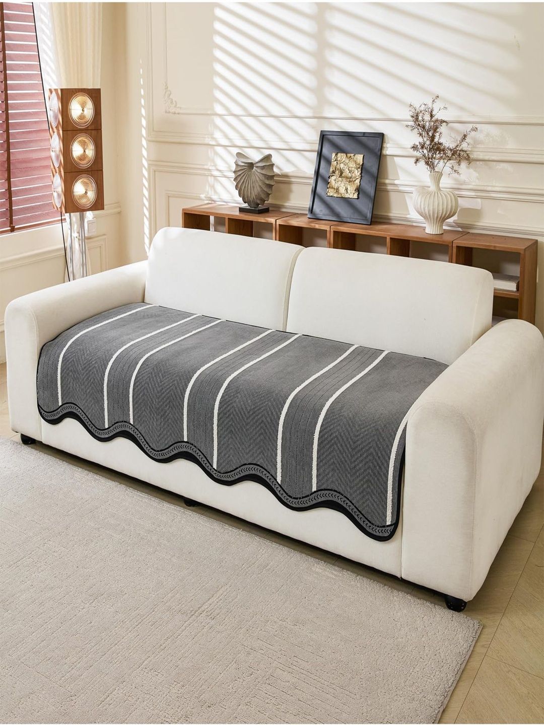 HOUSE OF QUIRK Grey & Grey Printed 1 Piece Sofa Cover Without Arms-image-16