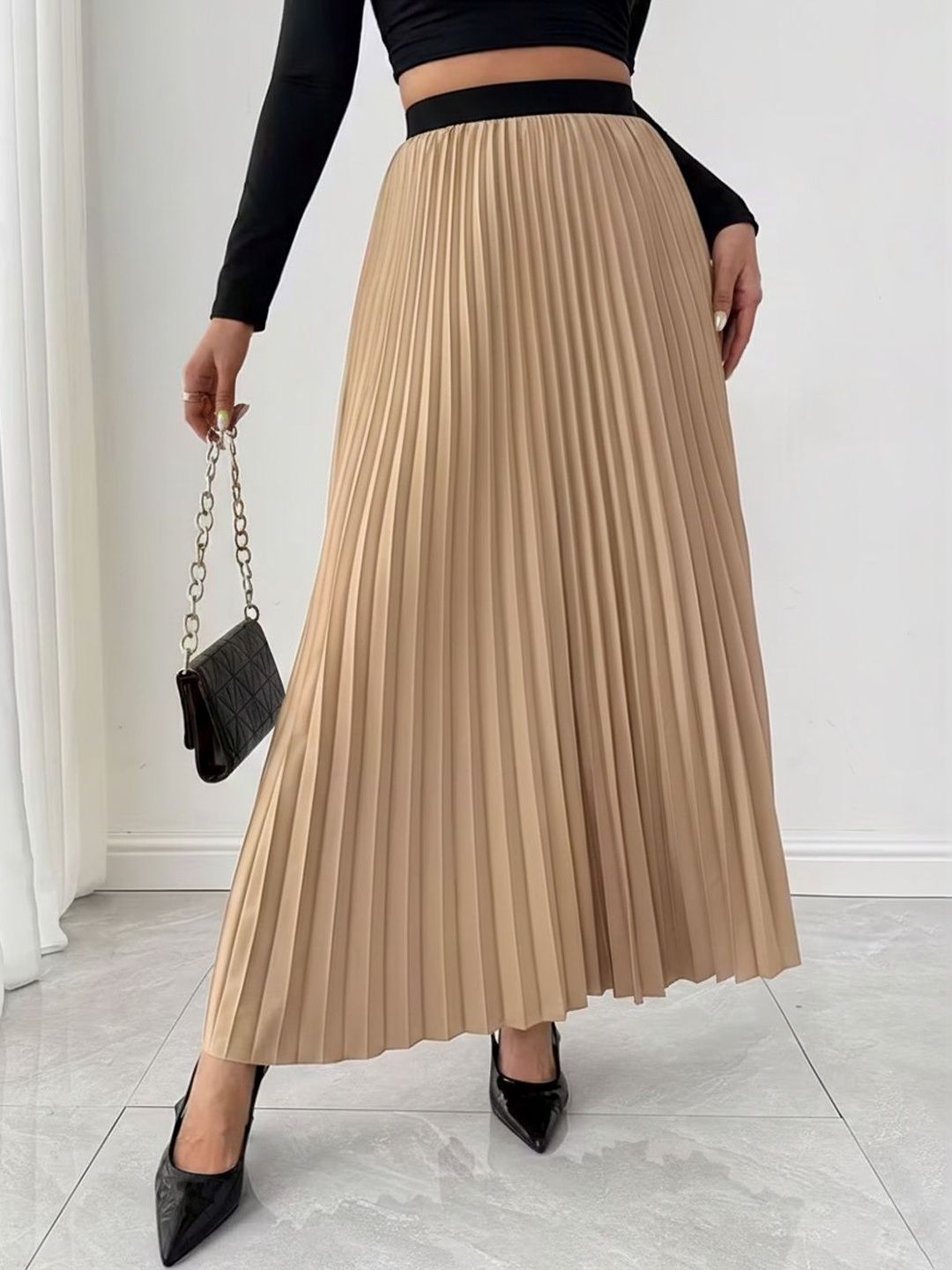 LookShine Women Satin Abstract Maxi A-Line Skirt-picture-26