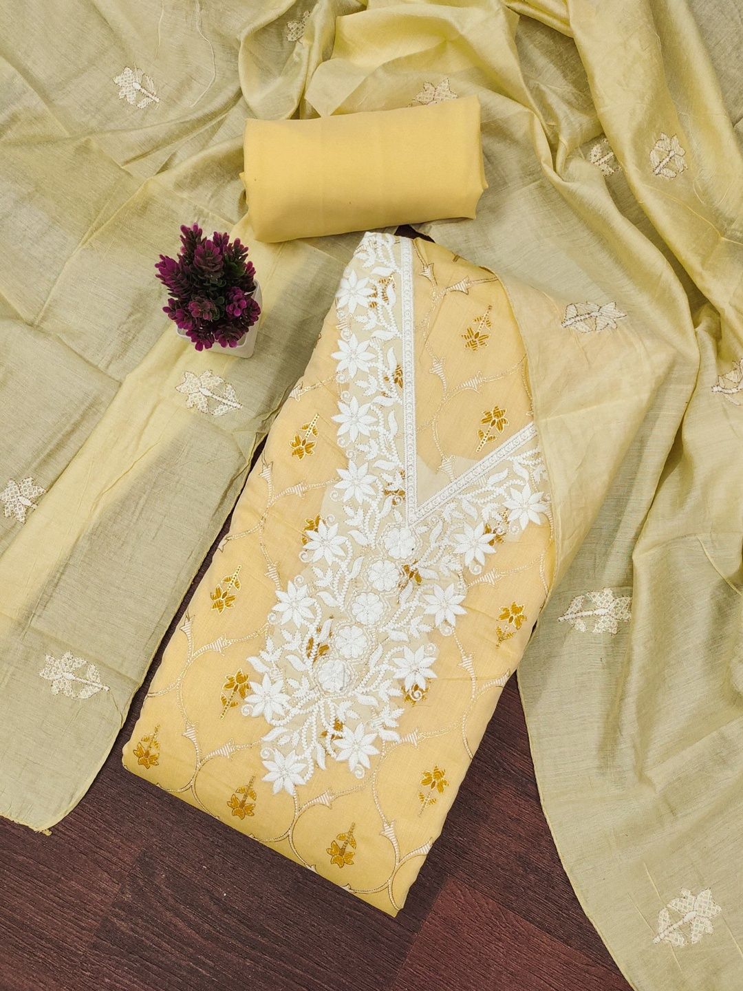 Rangtulika Ethnics Embroidered Unstitched Kurta Fabric Bottom Fabric and Dupatta-image-2