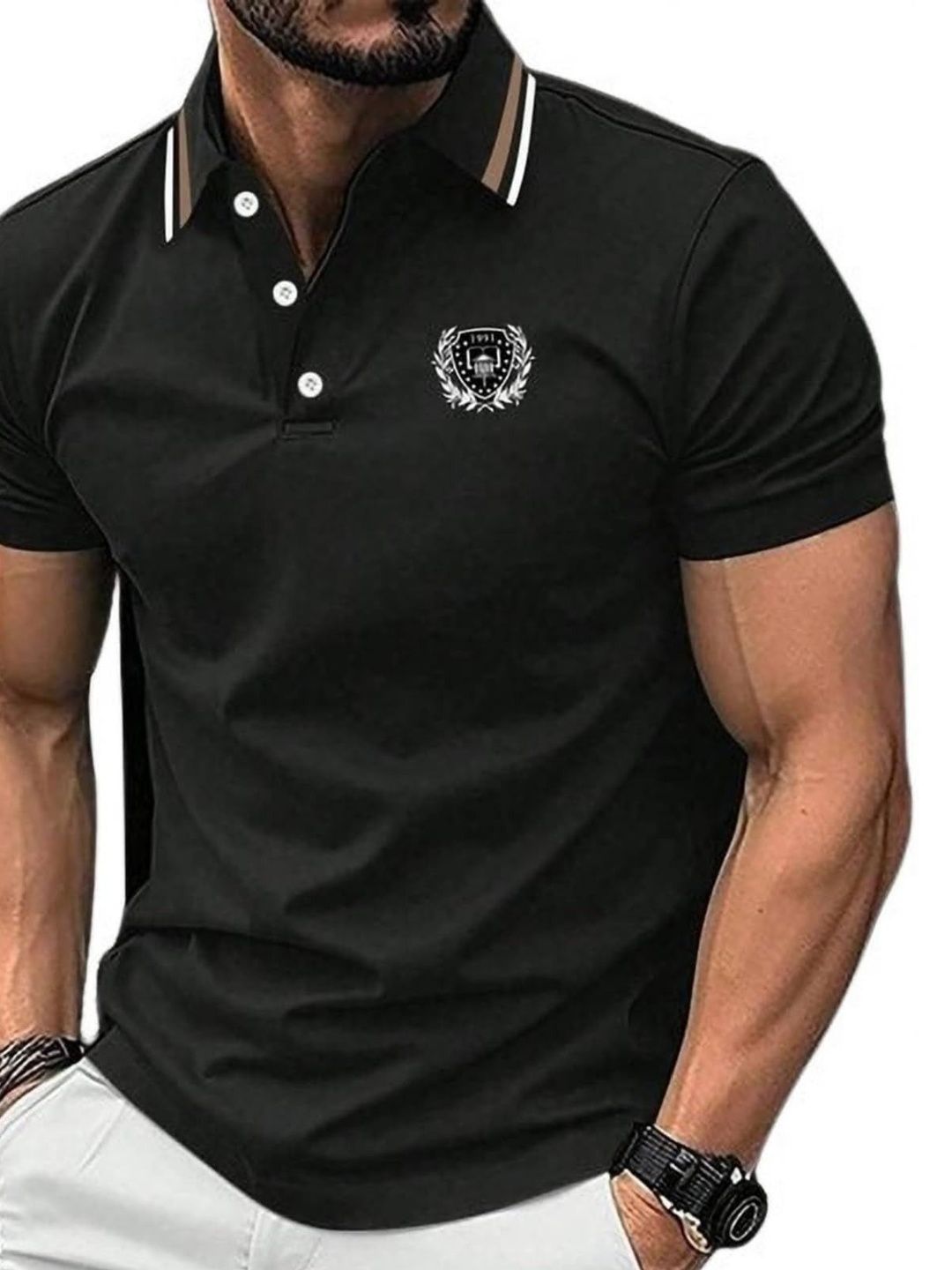 GARIMA KNITWEAR Men Brand Logo Polo Collar T-shirt-image-14