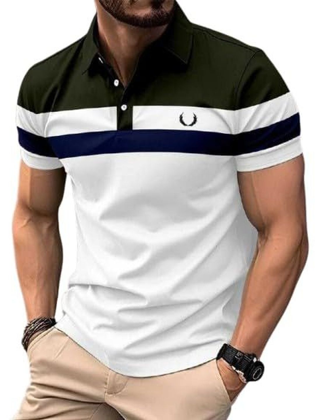 GARIMA KNITWEAR Men Colourblocked Polo Collar T-shirt-image-13