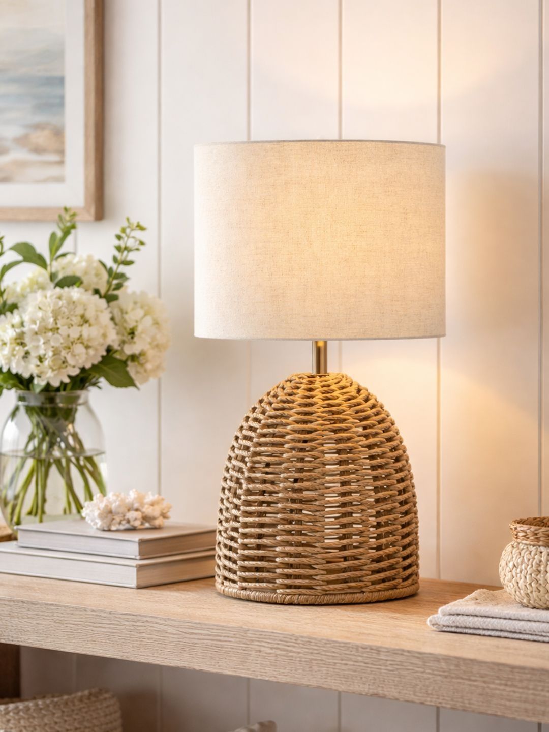 Decorcity Beige Textured Cylindrical Shaped Table Lamp with Bulb-image-23