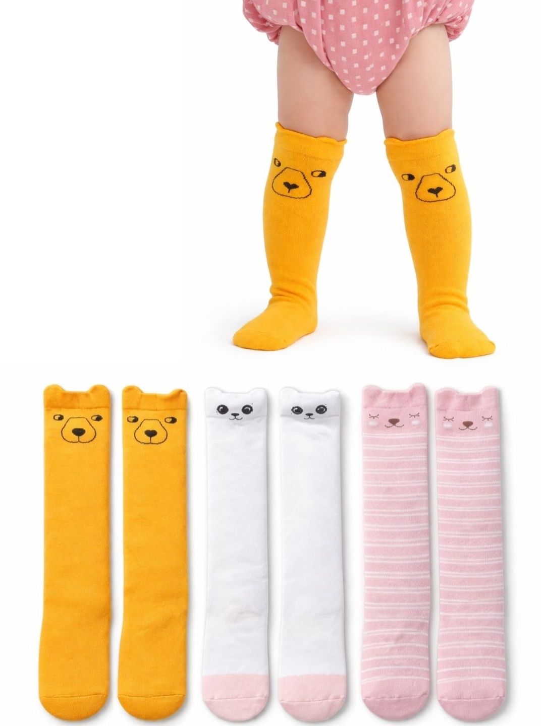GUCHIGU Unisex Kids Pack of 3 Cotton Blend Patterned Knee Length Socks-picture-30