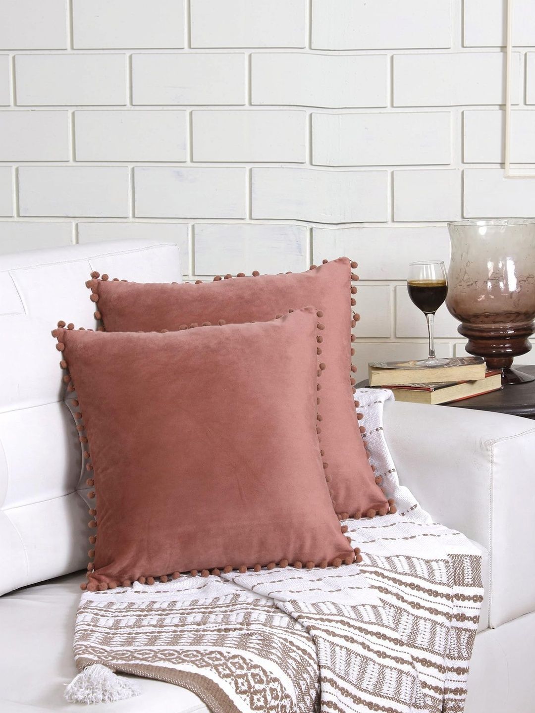 KNOTTING HOME Pink Set of 2 Velvet Square Cushion Covers-picture-11