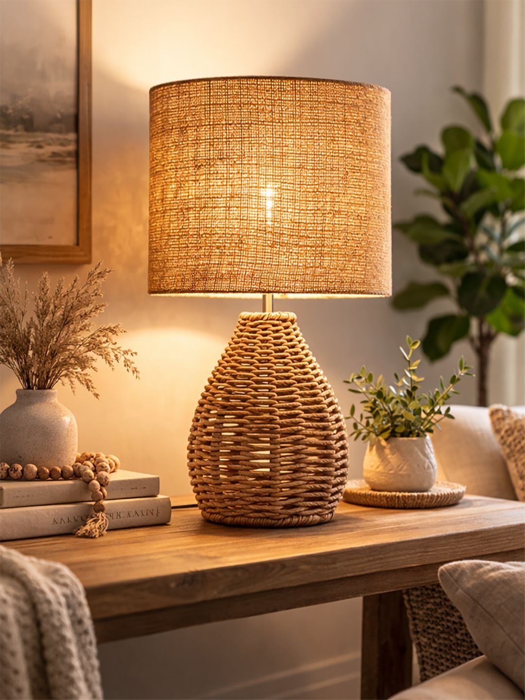 Decorcity Brown Textured Cylindrical Shaped Table Lamp with Bulb-image-24