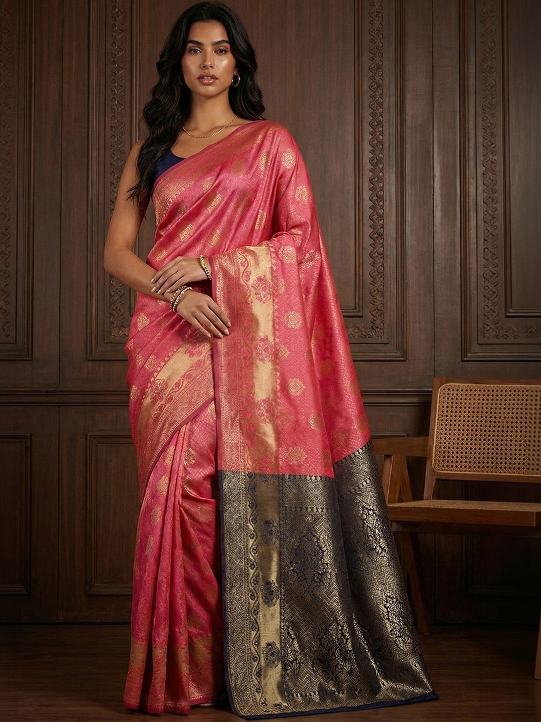 THREAD BOX Woven Design Zari Silk Blend Saree With Unstitched Blouse Piece-picture-20