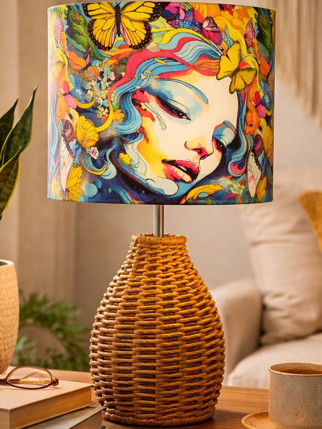 Decorcity Multicoloured Printed Cylindrical Shaped Table Lamp with Bulb-image-29