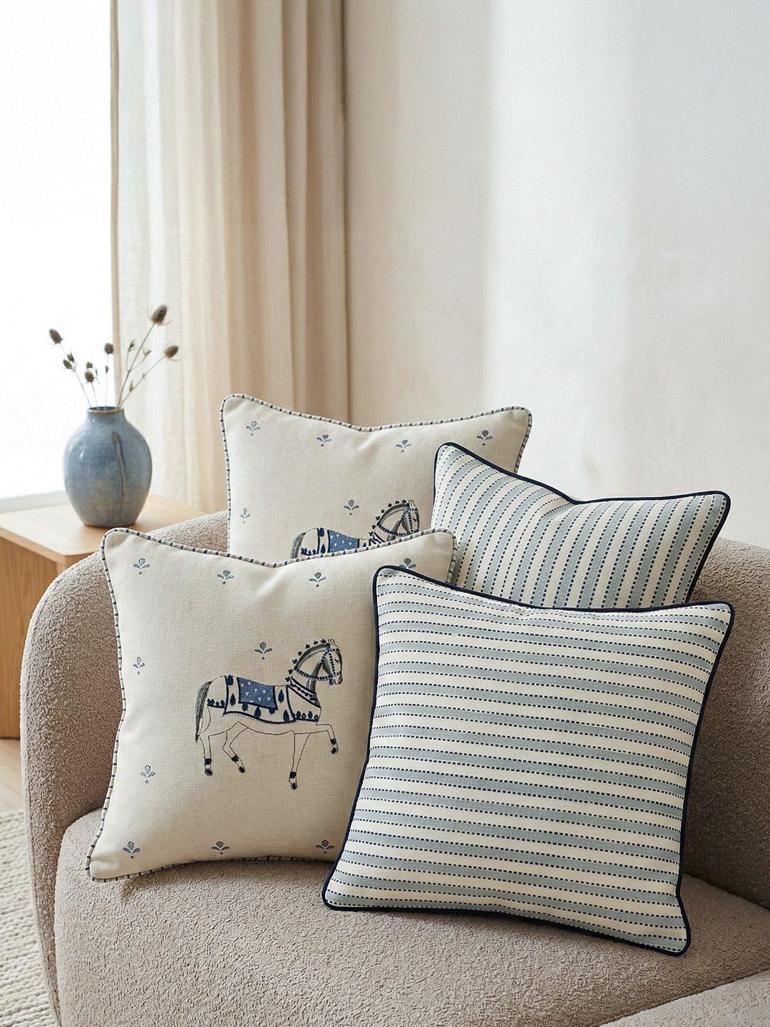 Baarno Blue & White Set of 4 Square Cushion Covers-image-16