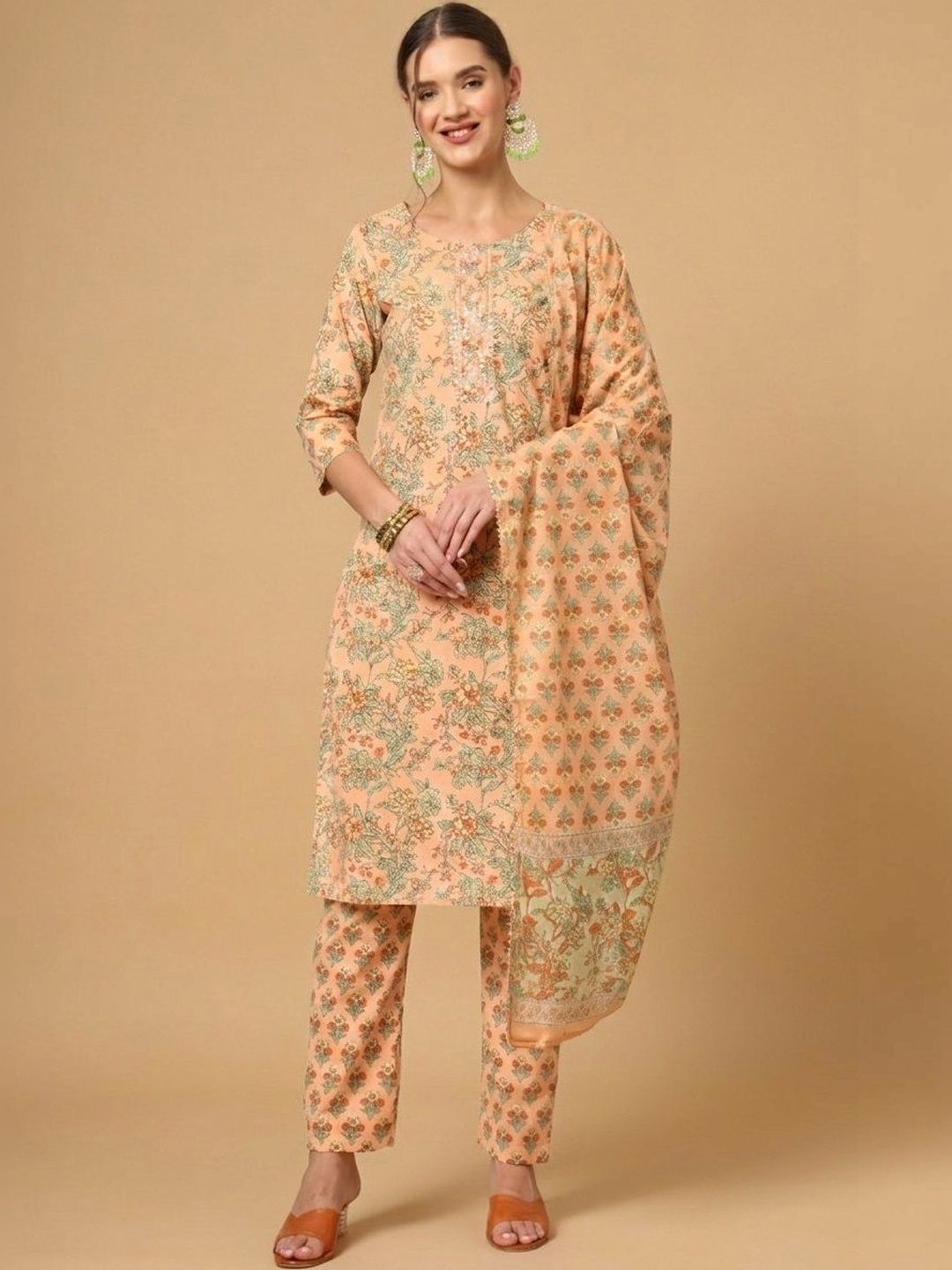 Anouk Rustic Women Floral Printed Regular Thread Work Pure Cotton Kurta with Trousers & With Dupatta-picture-20