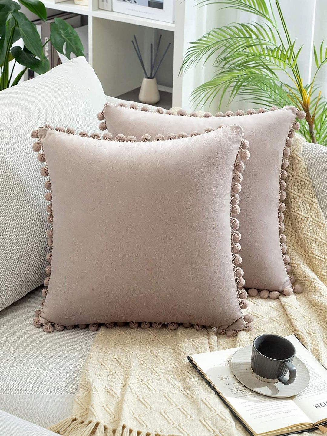 KNOTTING HOME Beige Set of 2 Velvet Square Cushion Covers-image-19