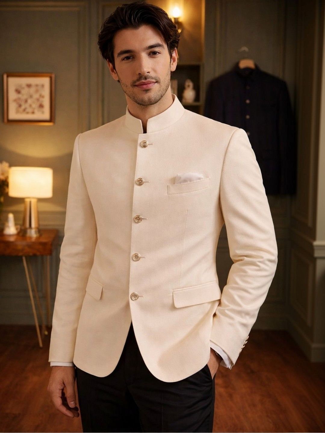 House of Pataudi Mandarin Collar Jodhpuri Tailored Fit Party Blazers-picture-22
