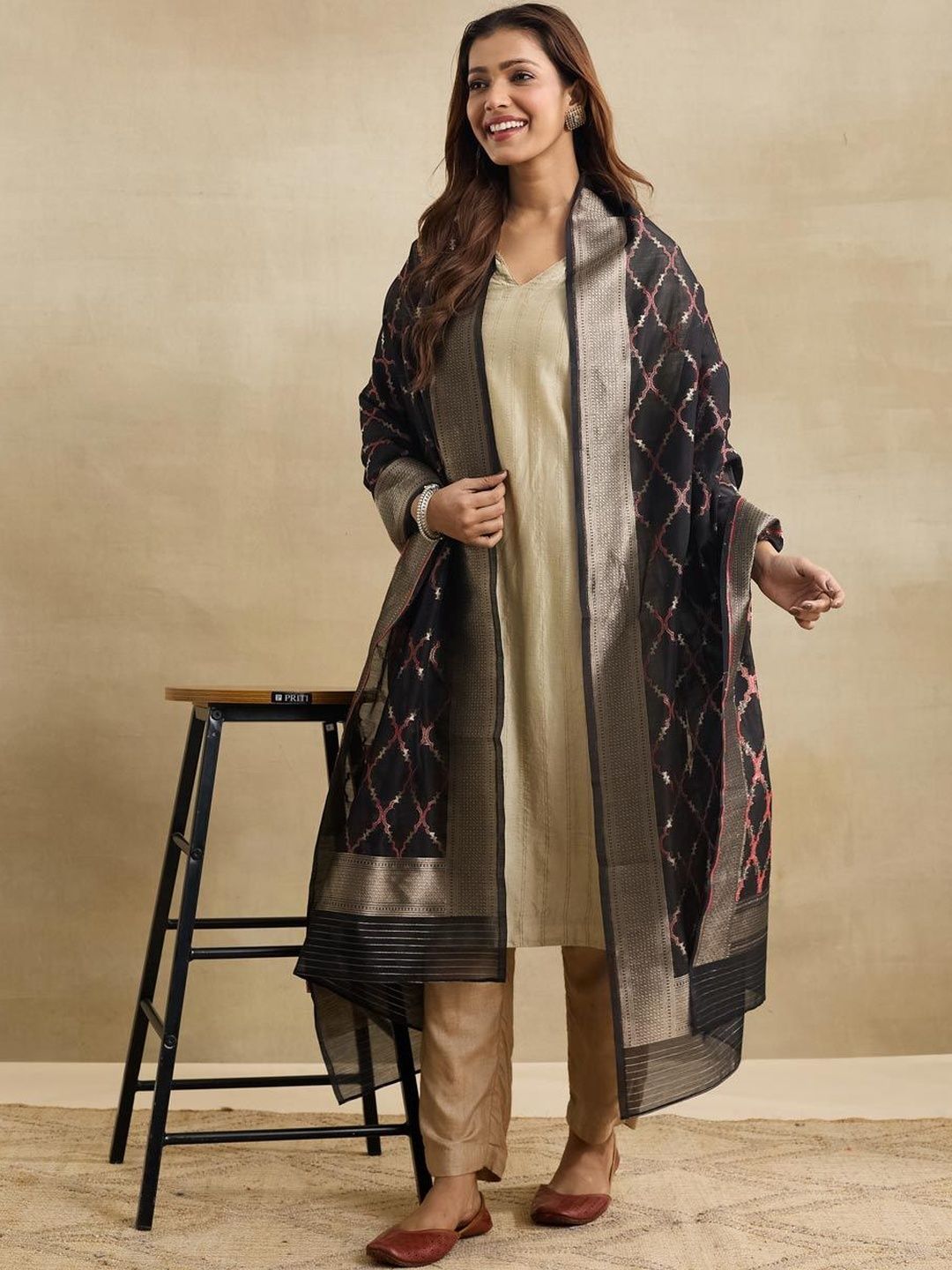 Fabindia Ethnic Motifs Woven Design Cotton Silk Dupatta-picture-34