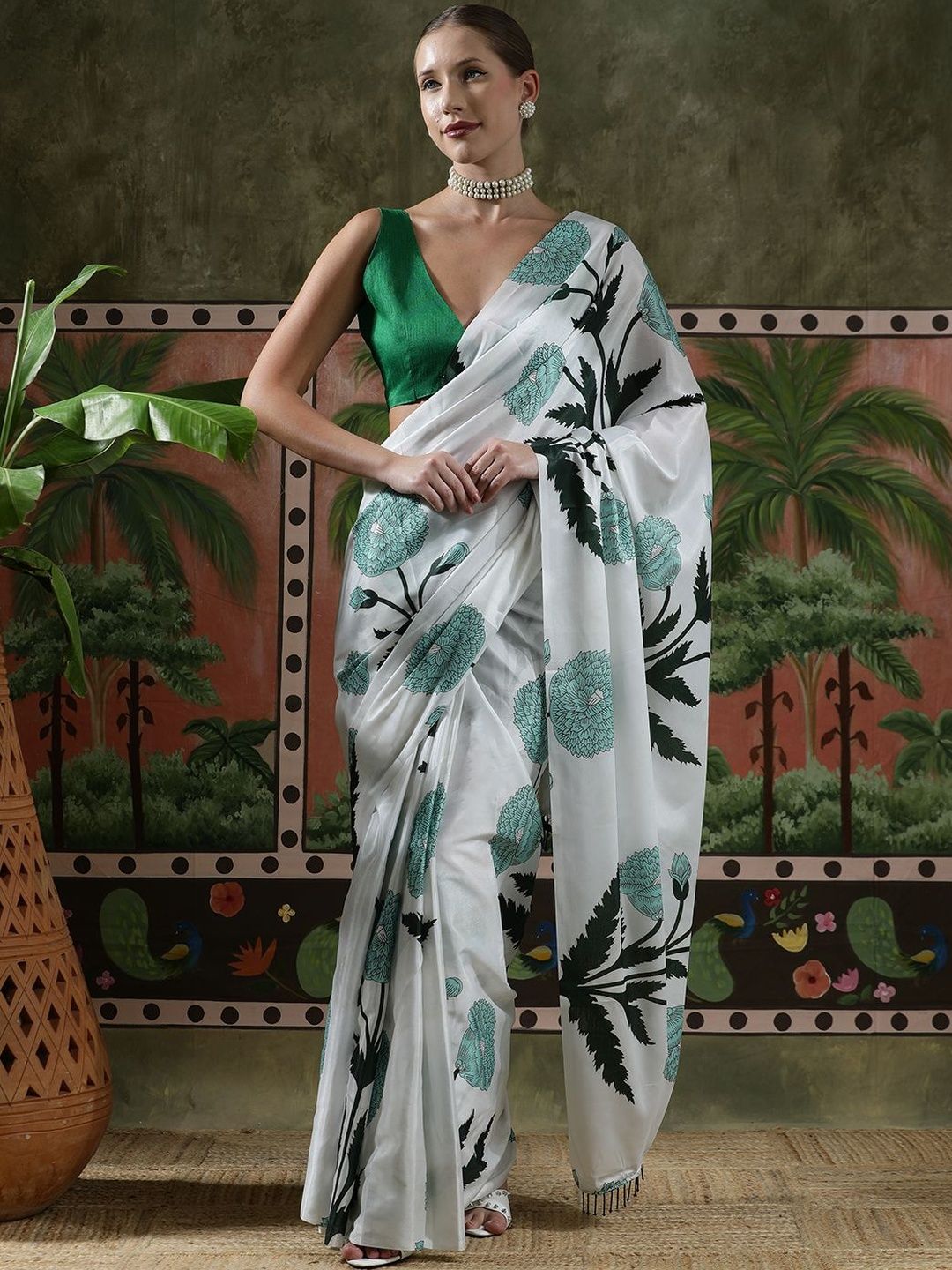 Sangria Ready to wear Satin Floral Digital Printed Saree-picture-48