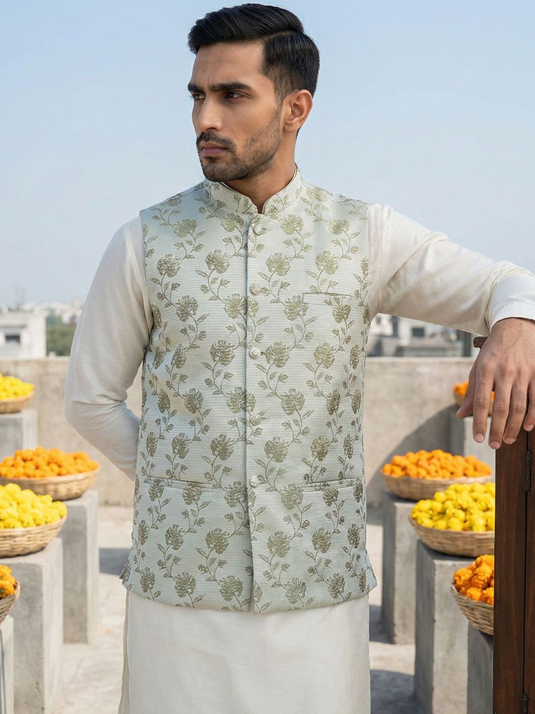 Jompers Embossed Mandarin Collared Nehru Jackets-picture-42