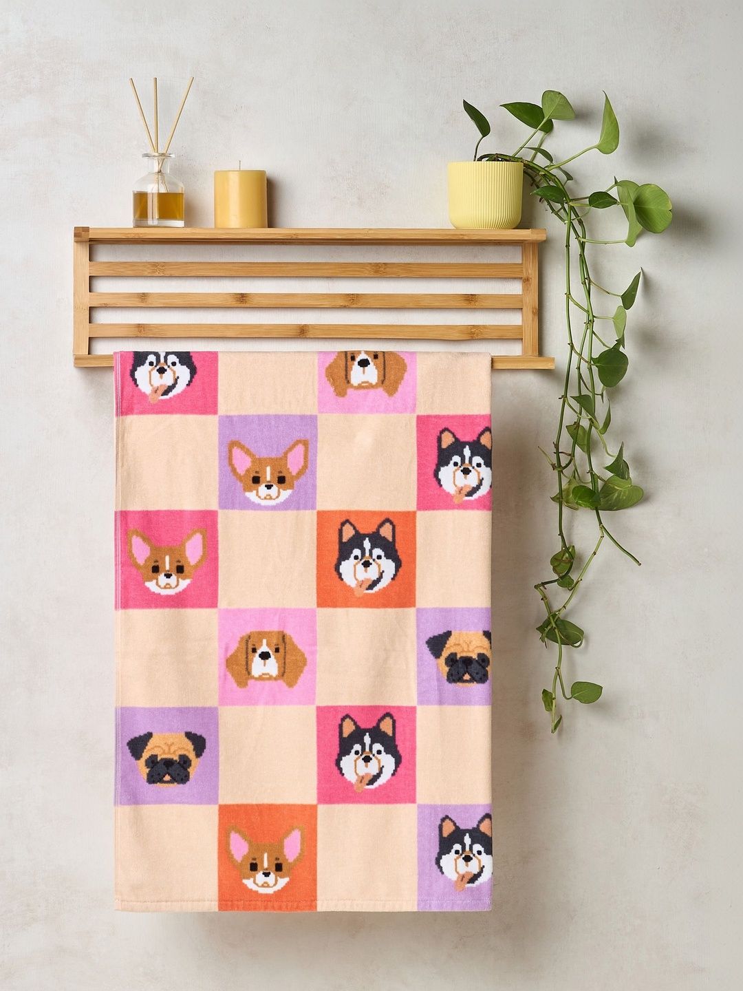Himeya Kids Pink Printed 350 GSM Cotton Bath Towel-image-41