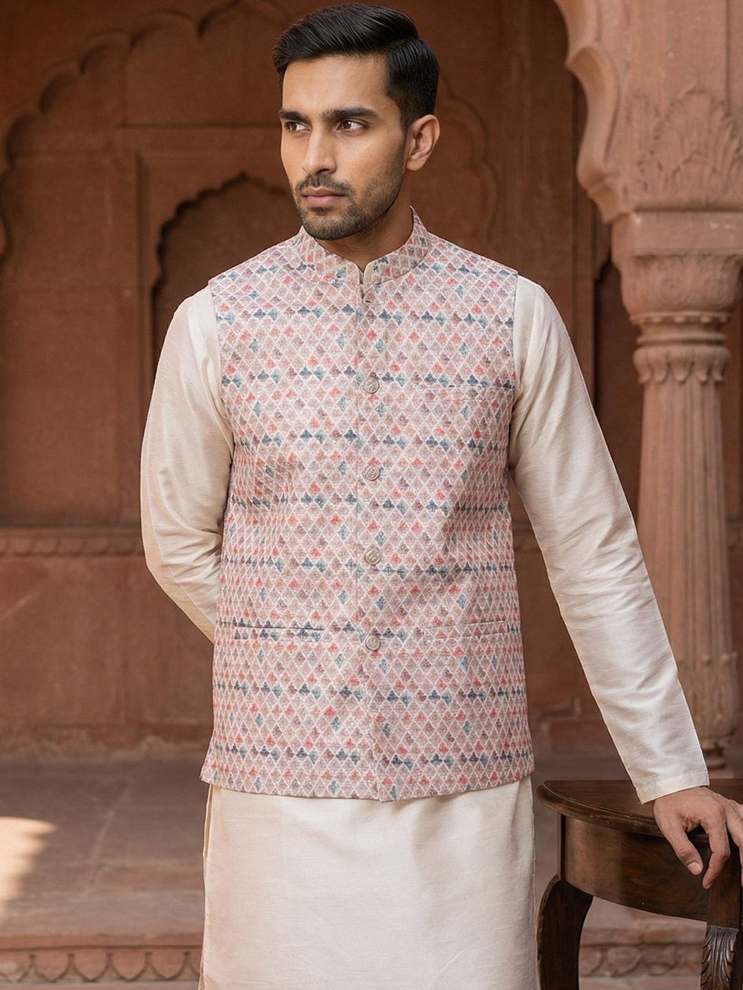 Jompers Printed Mandarin Collared Nehru Jackets-picture-12