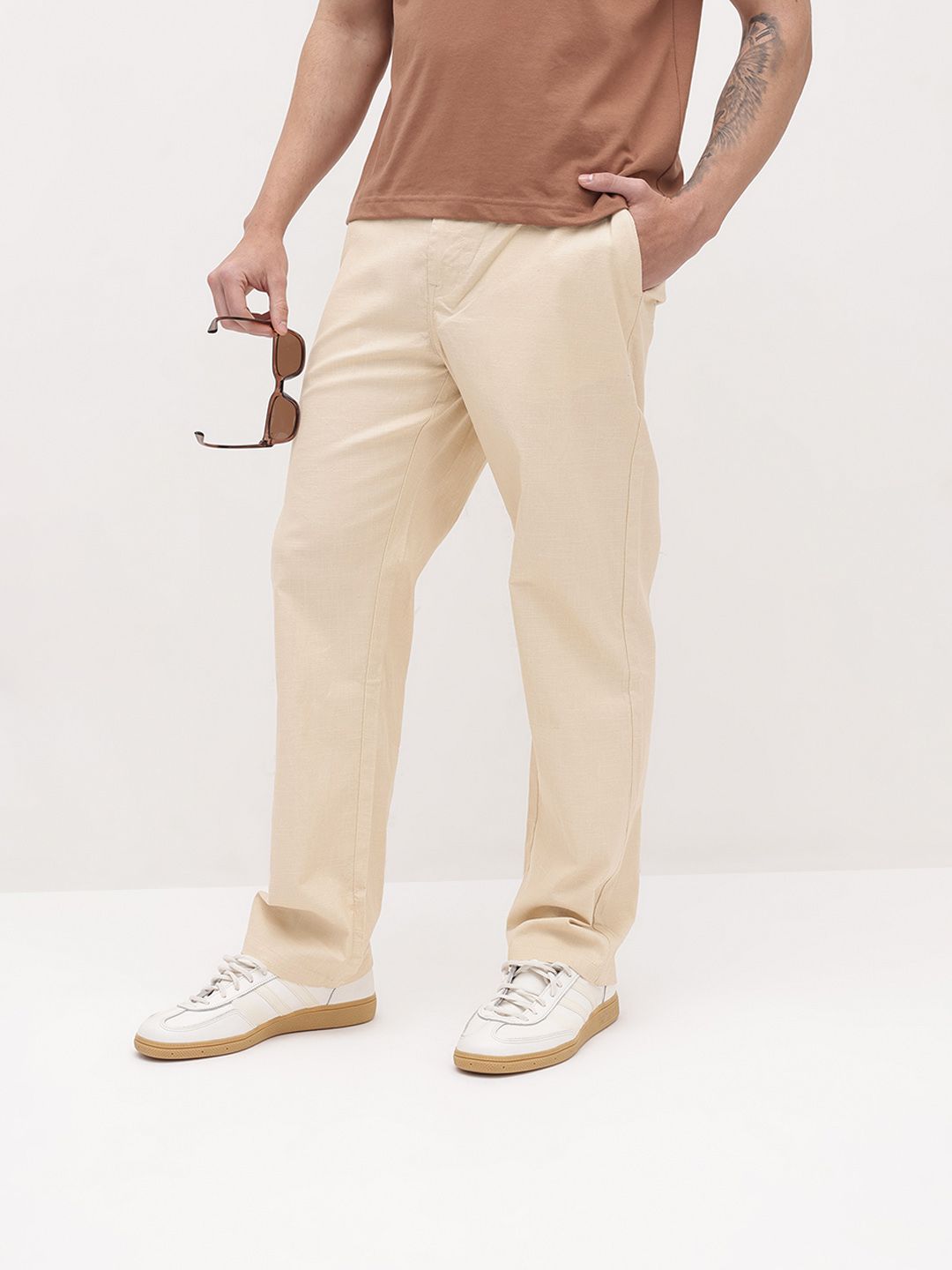 The Roadster Life Co. Men Comfort Stretch Cotton Relaxed Fit Adjustable Waist Trousers-image-27