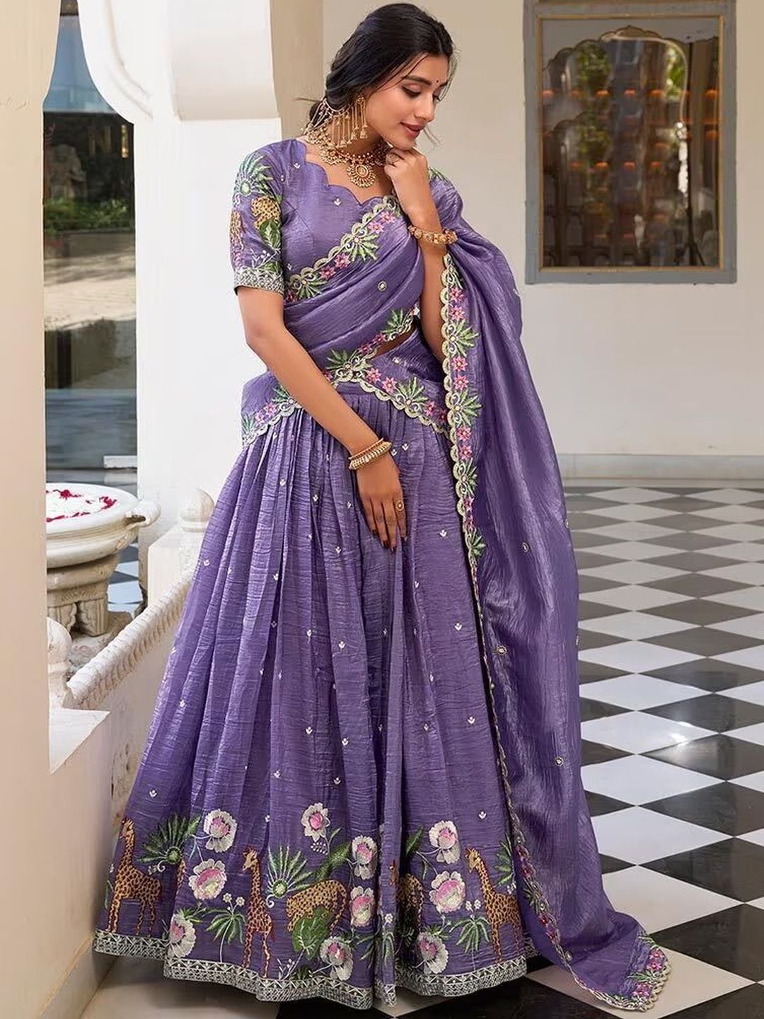 KRYSAL Embroidered Thread Work Semi-Stitched Lehenga & Blouse With Dupatta-picture-4