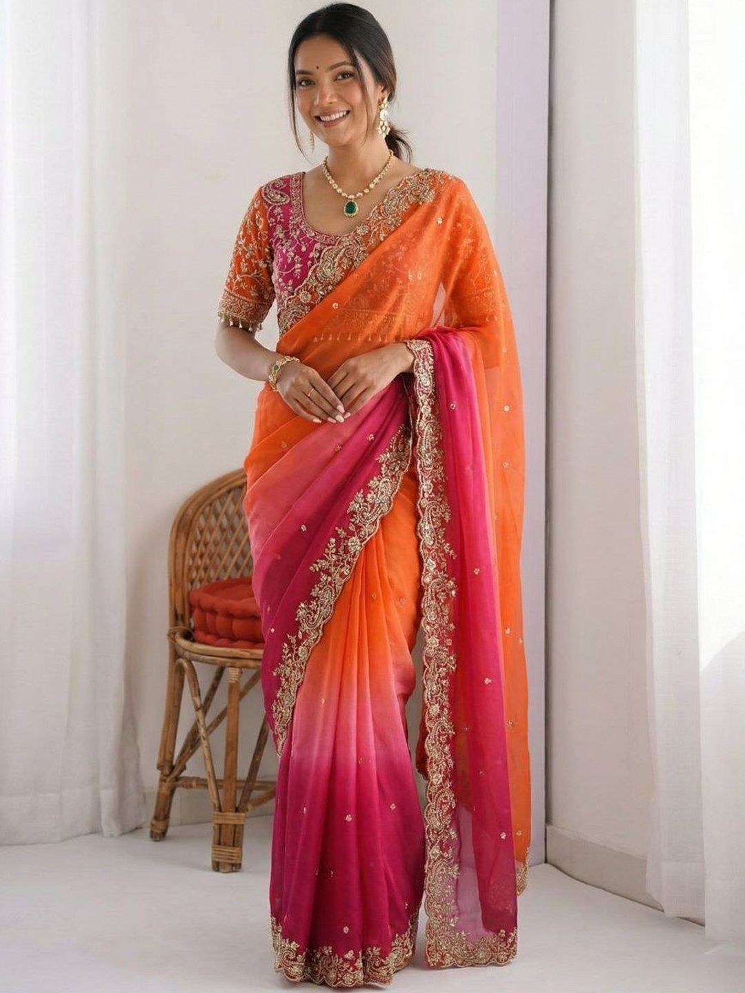 Mitera Ombre Embroidered Tissue Heavy Work Saree-picture-11