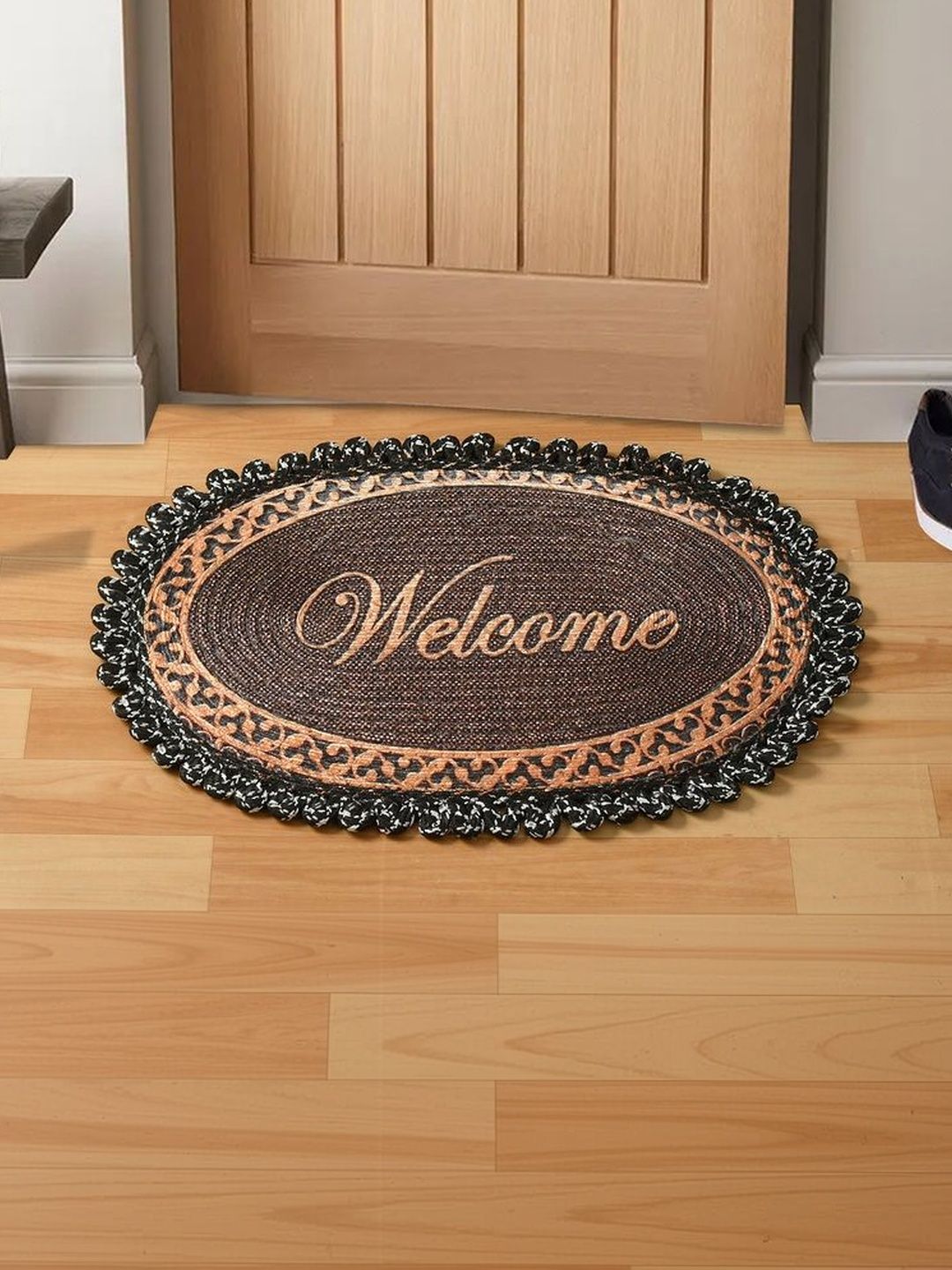 FINE TEX WORLD Brown & Black Printed Soft & Thick No-Shredding Doormat
