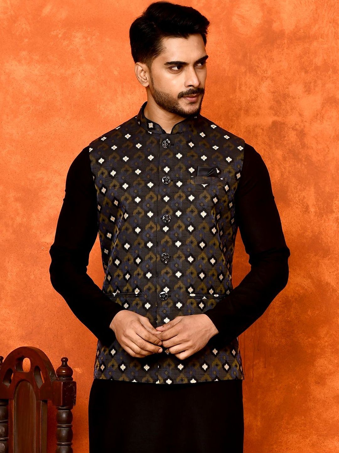 TRENDS OF ETHNIC Printed Mandarin Collar Nehru Jackets-picture-33