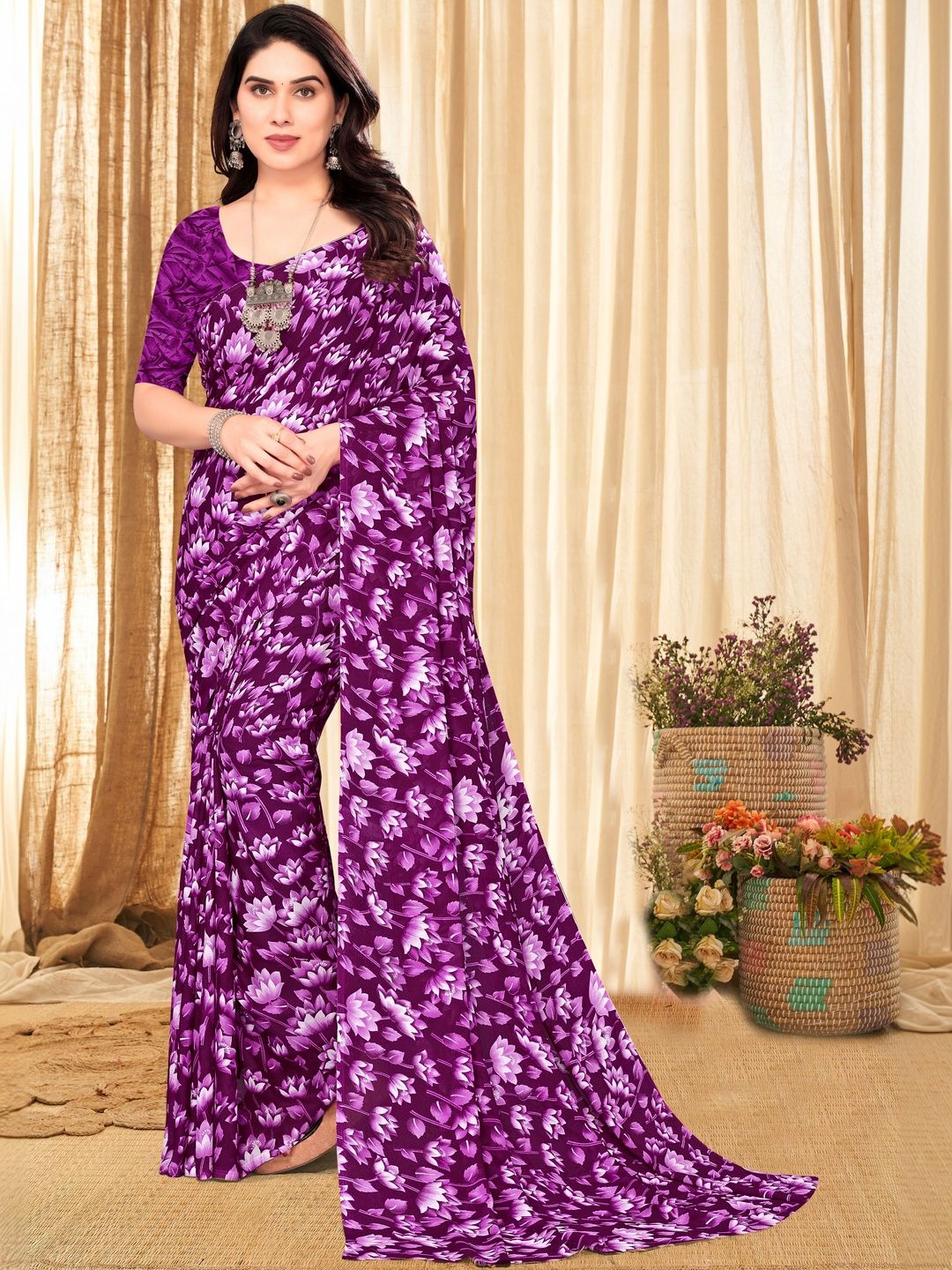 SHUBHSWAR Floral Pure Georgette Fashion Saree-picture-31