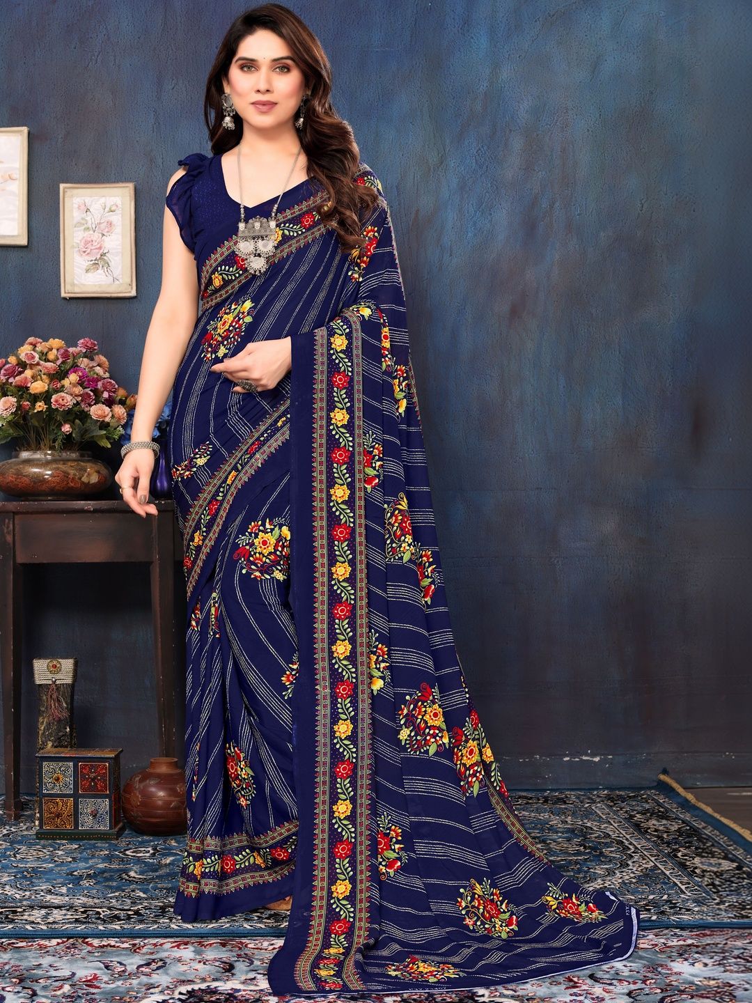 SHUBHSWAR Floral Pure Georgette Fashion Saree-picture-40