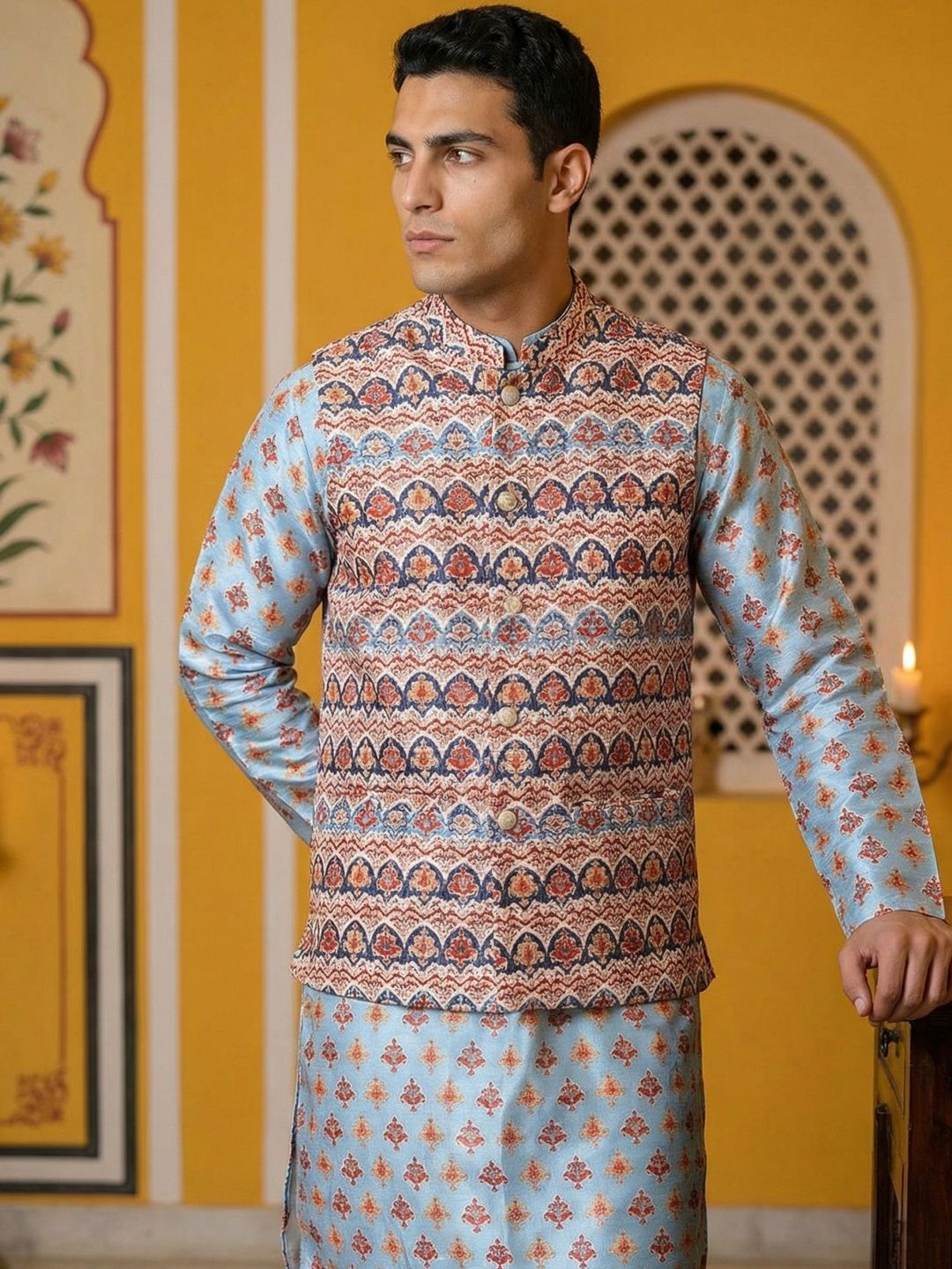 Jompers Printed Mandarin Collared Nehru Jackets-picture-45