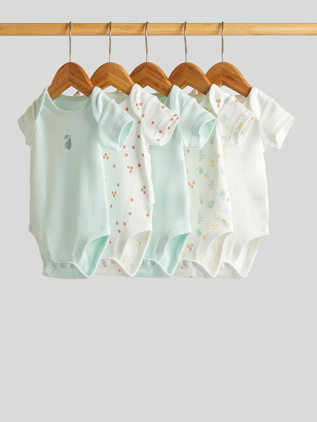 mothercare Kids Pack of 5 Printed Round Neck Bodysuit-picture-24