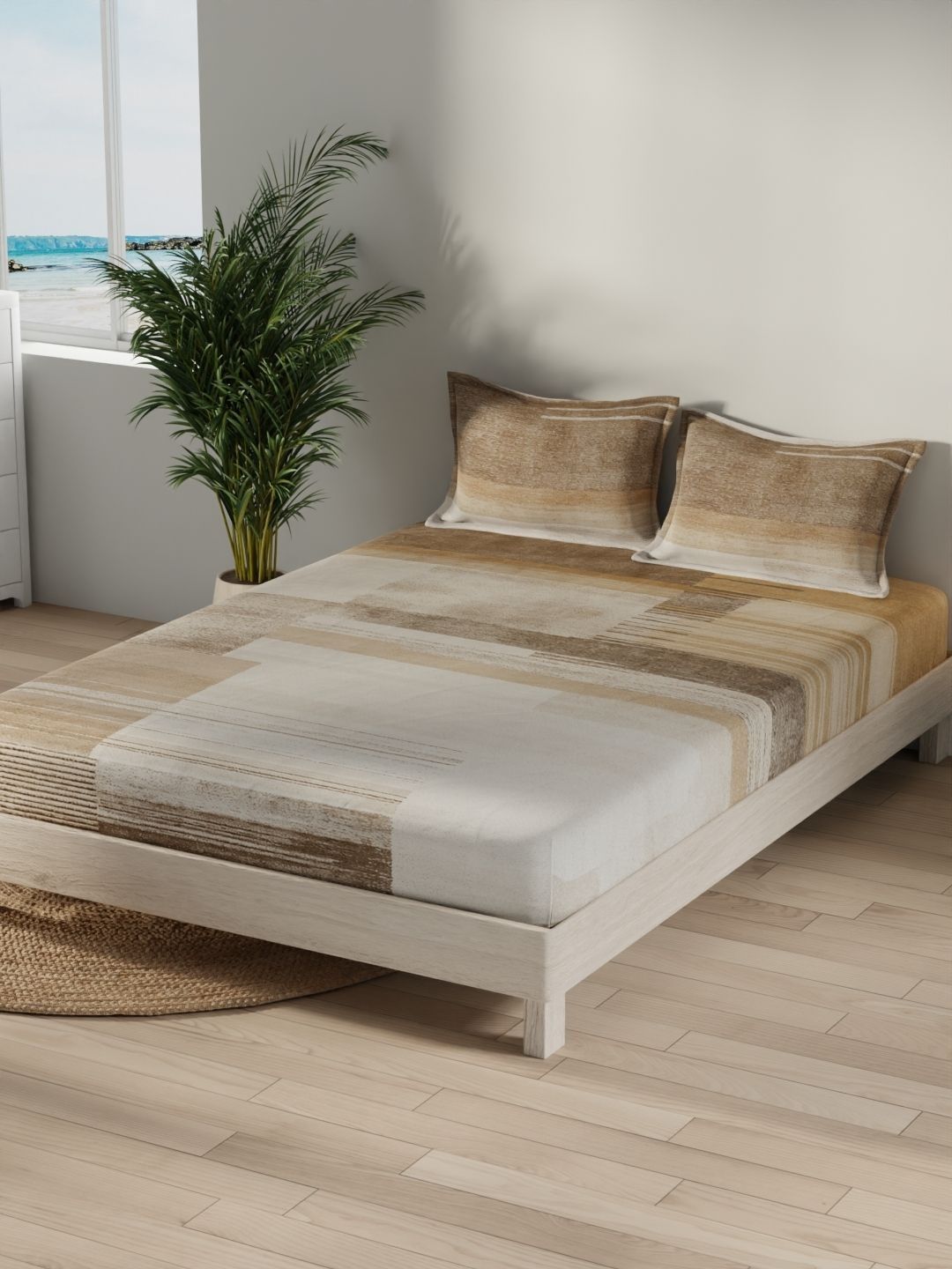 Nautica Brown & Multicoloured 400 TC Bedsheet with 2 Pillow Covers-image-34