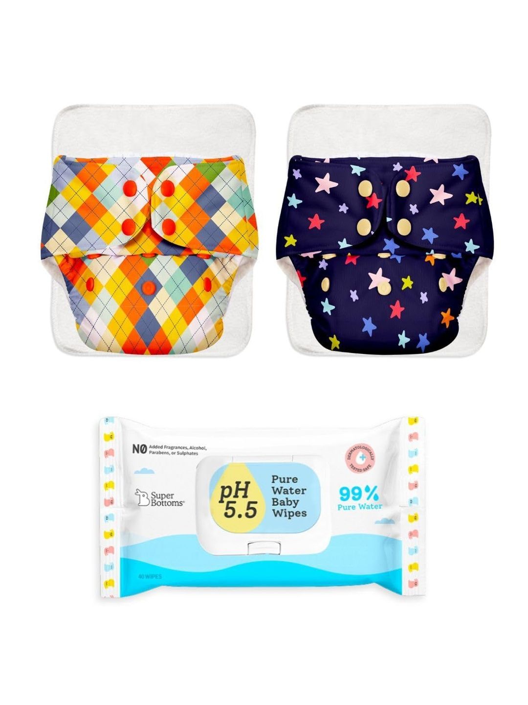 SuperBottoms Set Of 2 Reusable Cloth Diapers With Hydrating Wipes-picture-42