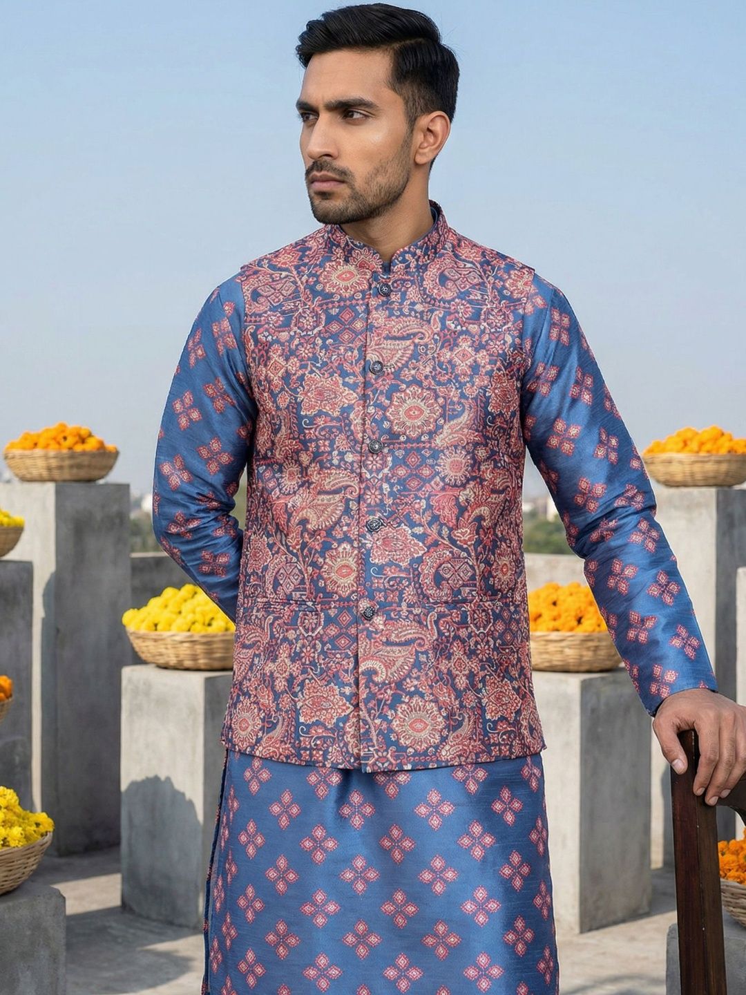Jompers Printed Mandarin Collared Nehru Jackets-picture-24