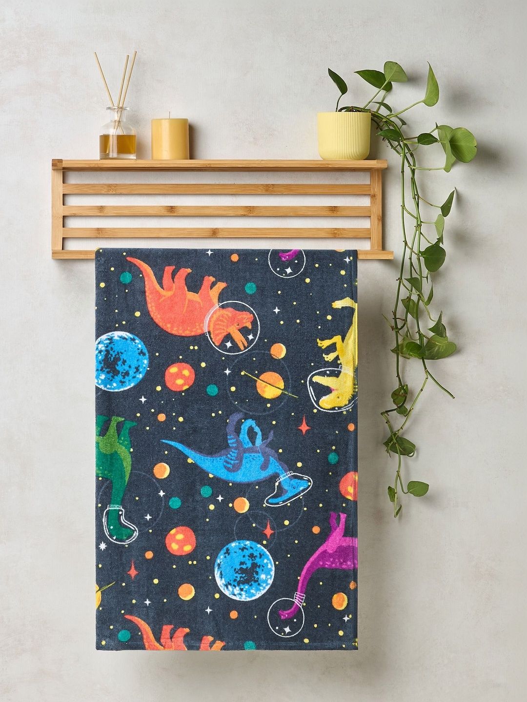 Himeya Kids Navy Blue Printed 350 GSM Cotton Bath Towel-image-49
