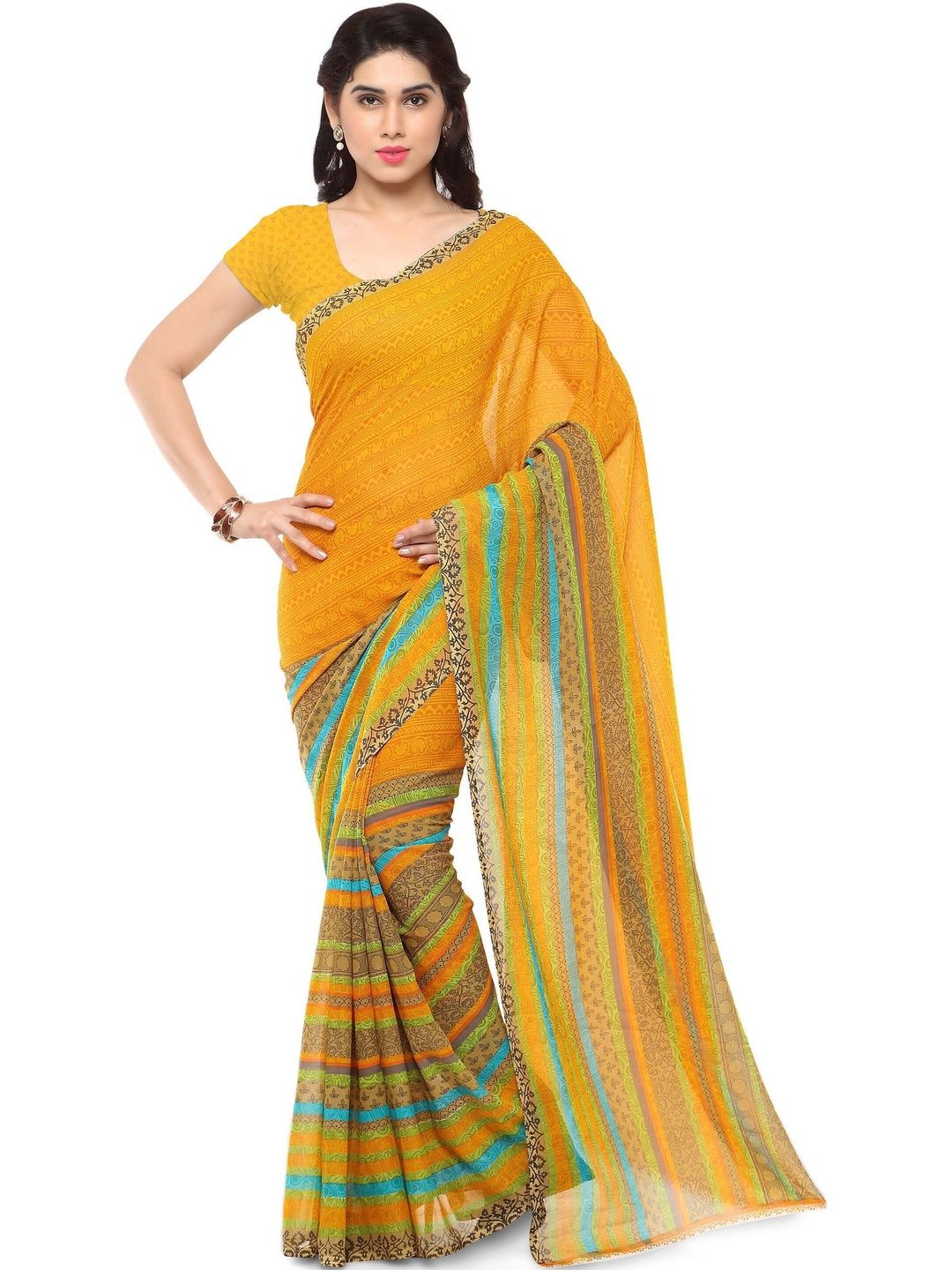 SHUBHSWAR Striped Pure Georgette Fashion Saree-picture-15