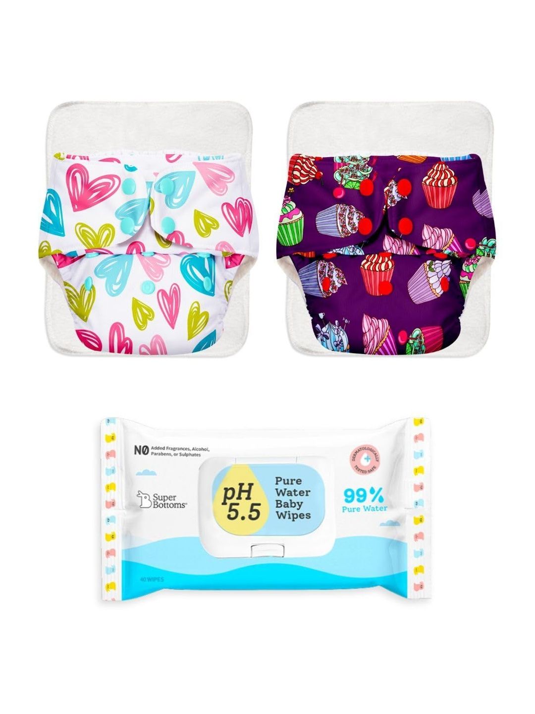 SuperBottoms Set Of 2 Reusable Cloth Diapers With Hydrating Wipes-picture-49