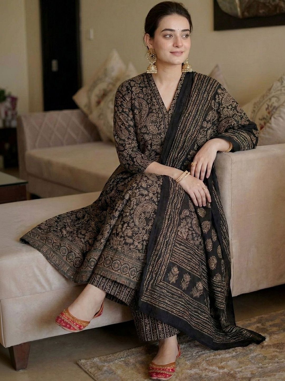 GoSriKi Women Ethnic Motifs Printed Empire Kurta with Trousers & With Dupatta-picture-53