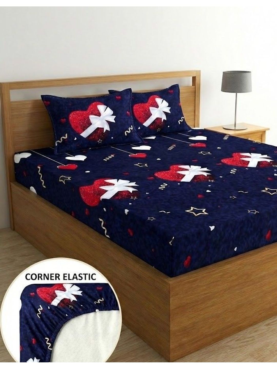 Fashion String Navy Blue Conversational 144 TC Bedsheet with 2 Pillow Covers-picture-34