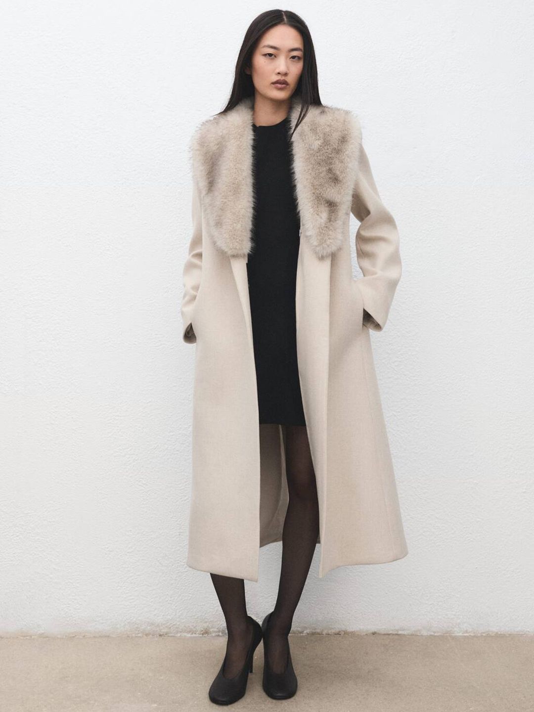 MANGO Manteco Wool Coat with Fur Collar
