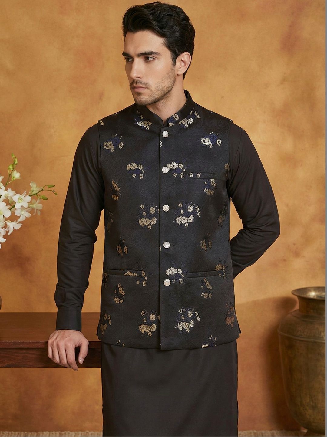 Jompers Embossed Mandarin Collared Nehru Jackets-picture-21