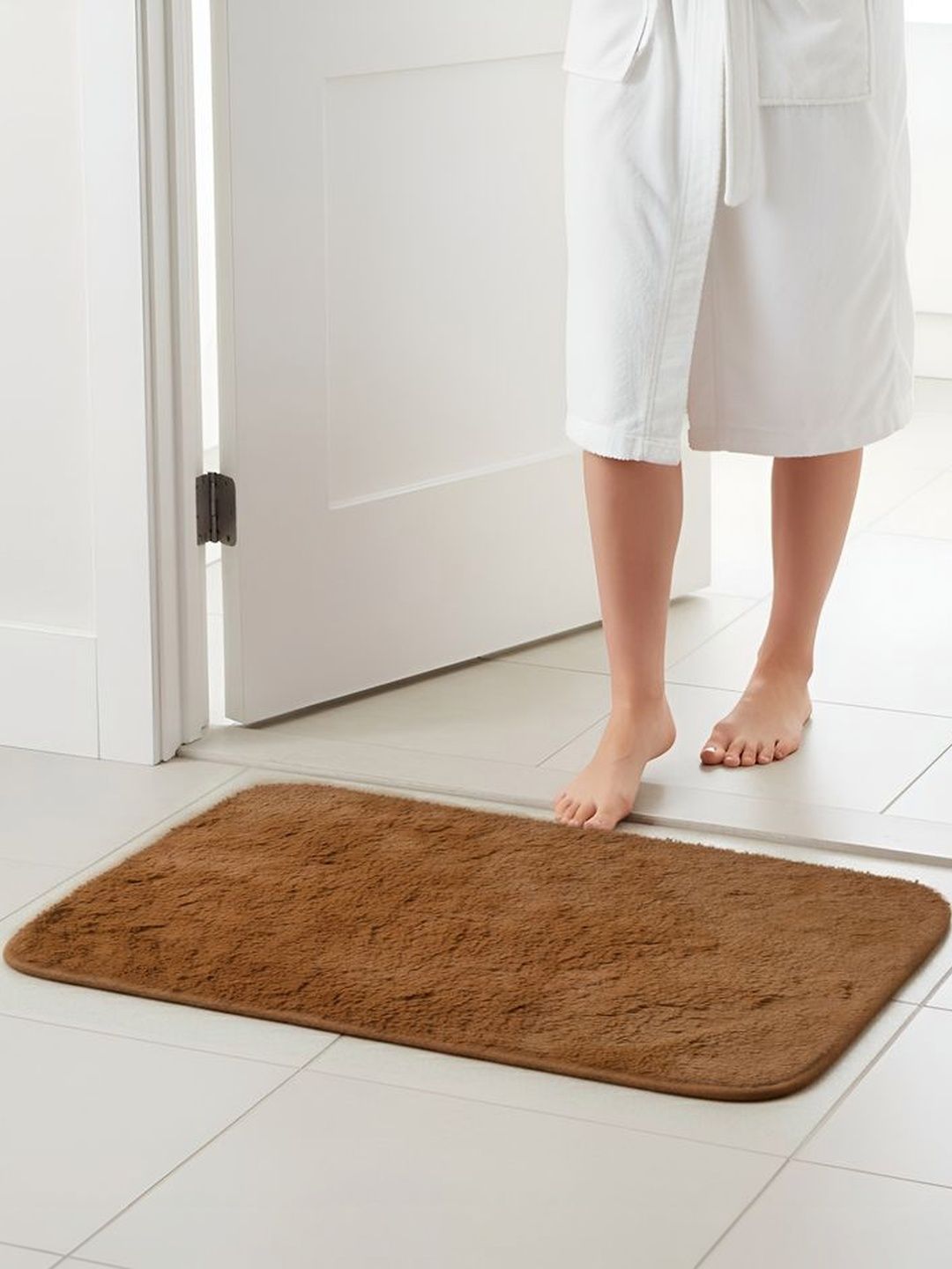 FINE TEX WORLD Mustard-Brown Soft Fluffy Anti Skid Rectangular Doormats-picture-27
