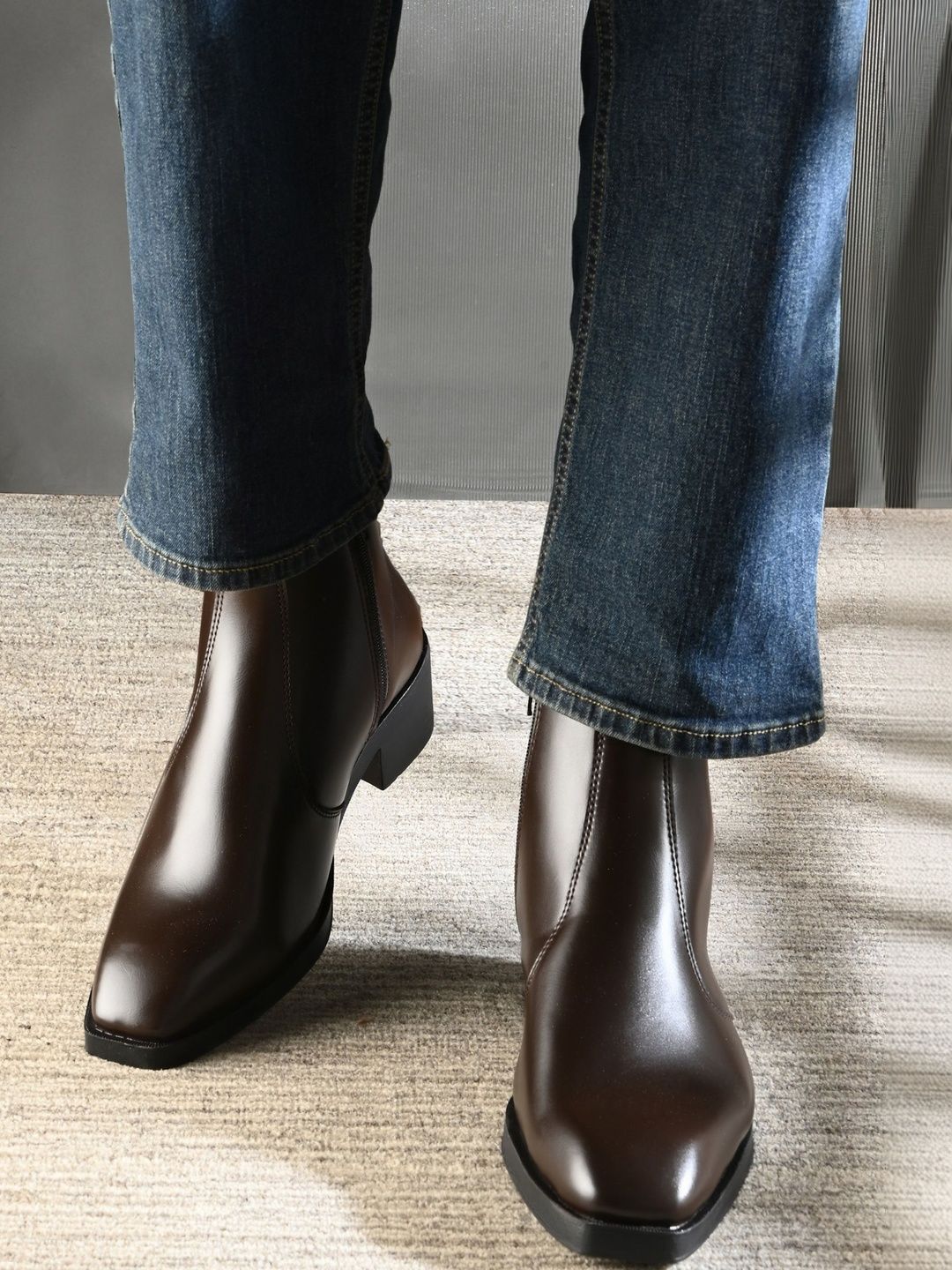 The Roadster Lifestyle Co Men Square Toe Zip Chelsea Boots