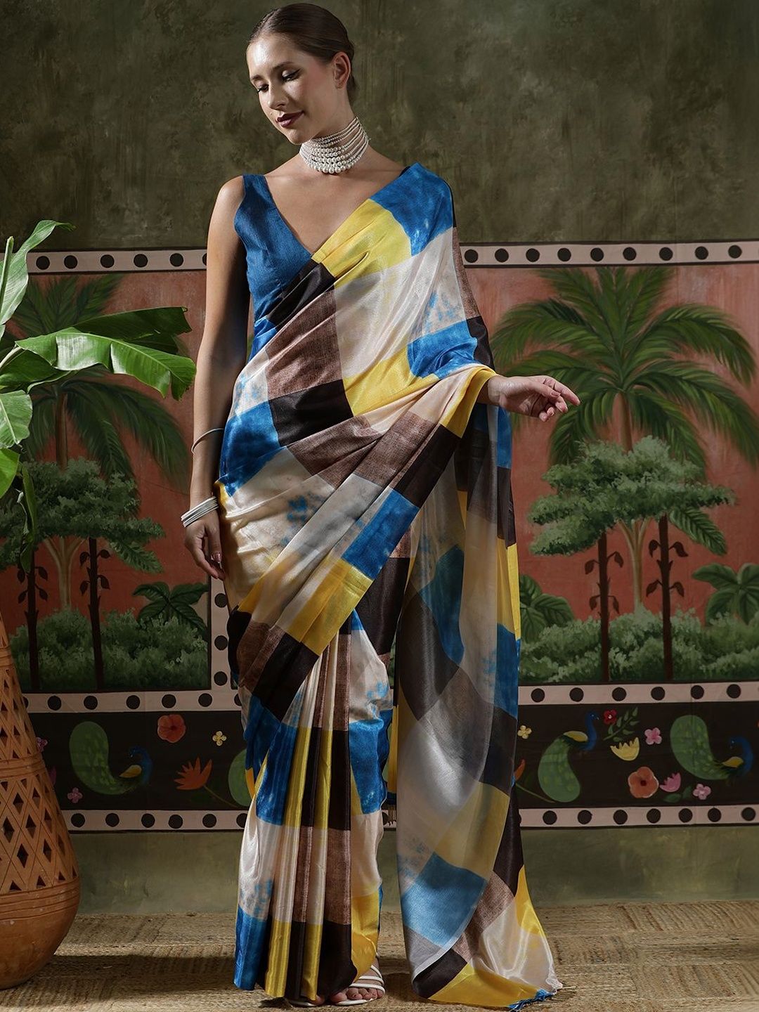Sangria Ready to wear Satin Floral Digital Printed Saree-image-26
