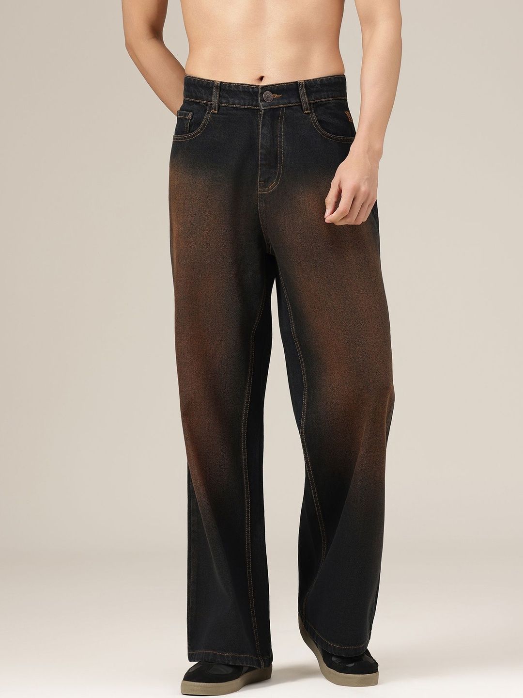 DENNISON Men Faded Baggy Fit Wide Leg Jeans